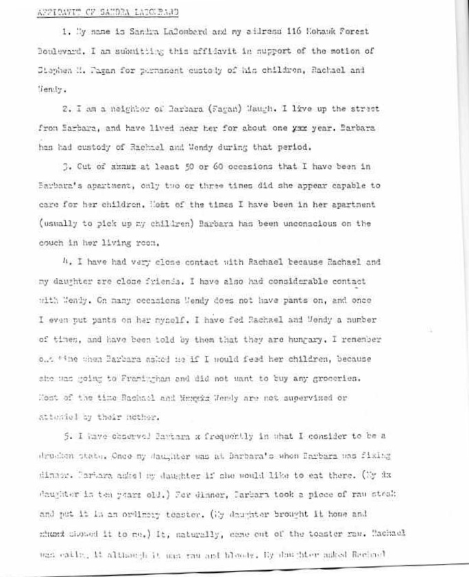Affidavit of Sandra LaBombard (neighbor of Barbara Kurth) 09/17/79 Page 1 of 3